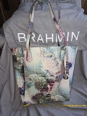 Brahmin Pastel Multi Croc-Embossed Leather Tote